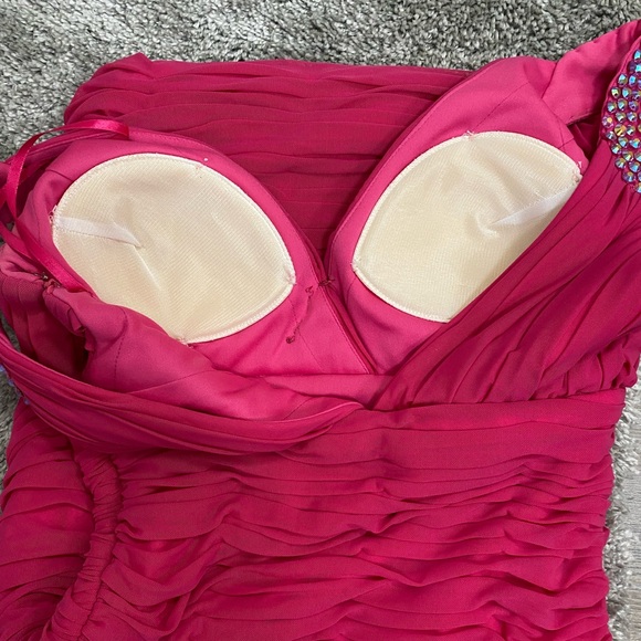 Hot Pink & Iridescent Beads Sleeveless Rouched Bodycon Homecoming Prom Dress S/M - Picture 12 of 16